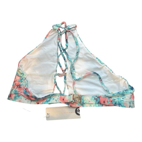 Beach Bunny High Neck Halter Bikini Top Swim Floral Topical Size XL Pink - Picture 2 of 4